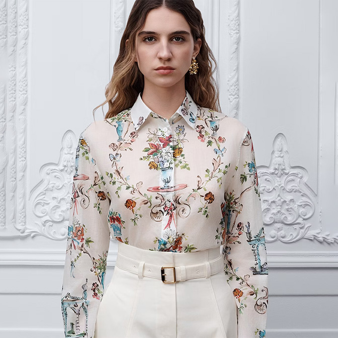 dior dioriviera arabesque floral print cotton long shirt
